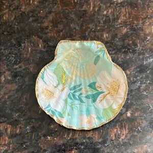 Floral Shell Jewelry/Trinket Dish - Light Teal and Gold